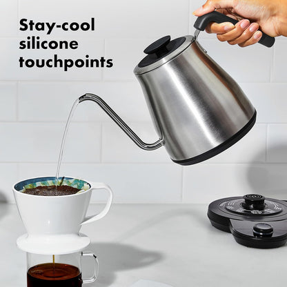 OXO Brew Gooseneck Electric Kettle - Adjustable Temperature Hot Water Kettle for Pour Over Coffee & Tea, 1L Stainless Steel