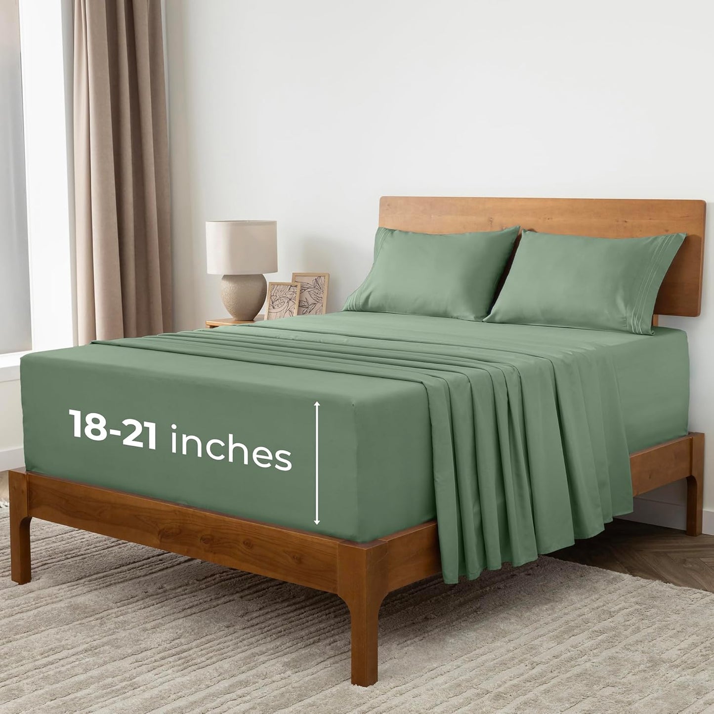 Mellanni Extra Deep California King Sheets - Hotel Luxury, Ultra Soft & Cooling Bedding | 4 PC Set in Sage