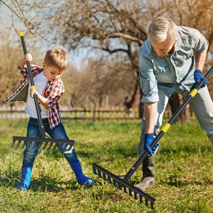 Bow Rake, 78" Heavy Duty Garden Tools Lawn Leveling Rake with Long Handle, 12 Tines Garden Tools Metal Head for Loosening Soil, Cleaning the Leaves and Weeding Control, Leaf, Thatch, Landscape Tools
