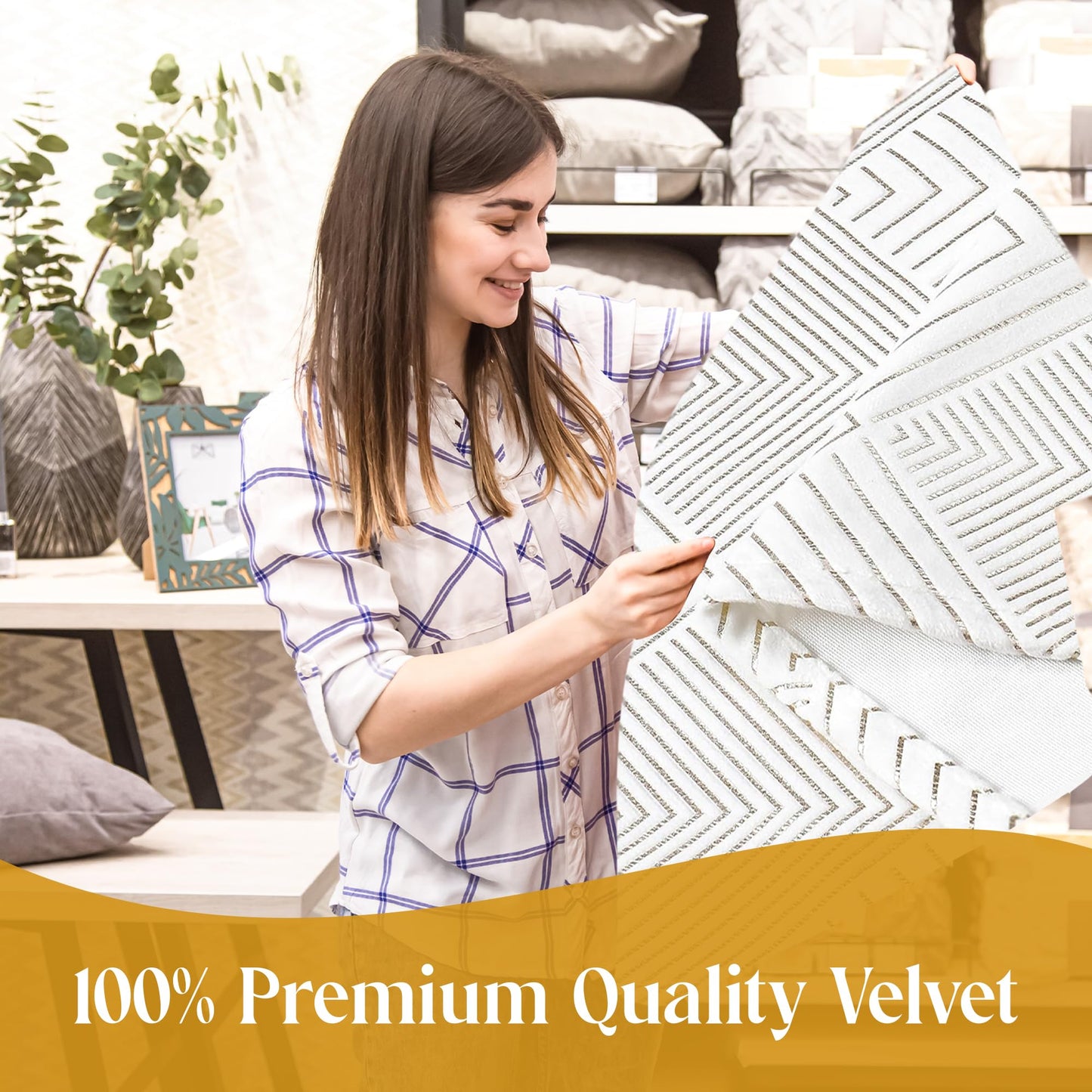 Majestic Giftware Velvet Tablecloths for Rectangle Tables | (70/160) - TC1406 Gold Geometric Print Hem Stitch Dining Table Cover | Decorative Washable Rectangle Tablecloth for Kitchen, Dinning, Party