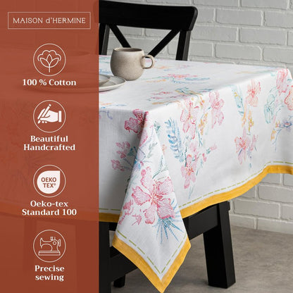 Maison d' Hermine Table Cloth Rectangle Table 100% Cotton 60 x 90 Inches Tablecloth Reusable Decorative for Dining Kitchen Room Farmhouse Home Gifts for Mothers Day Spring Summer - Paradise Island