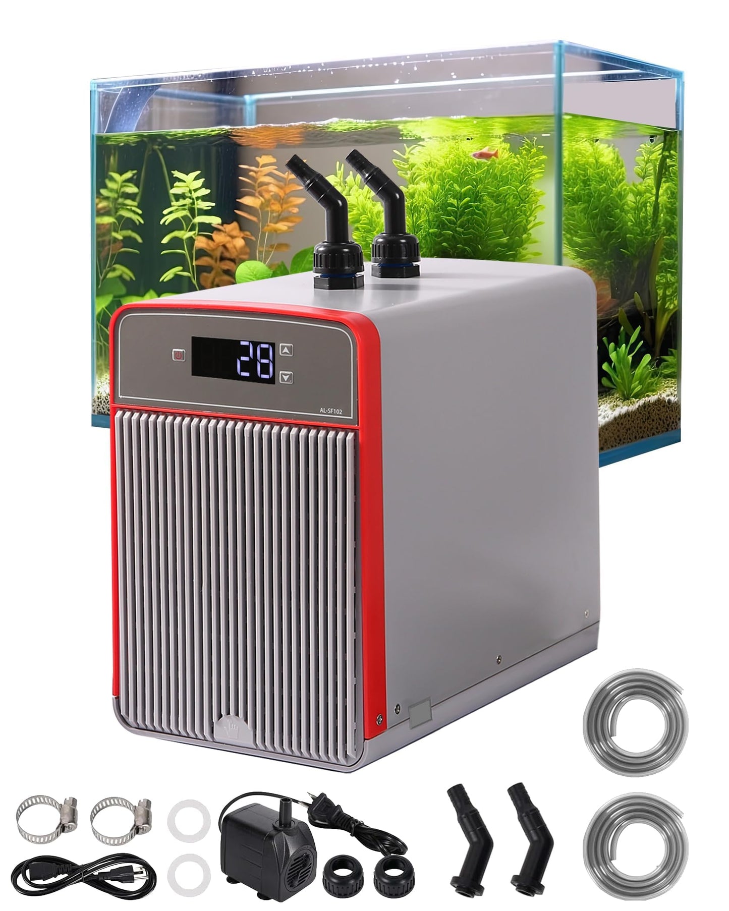Erfolkerz 1/10 HP Aquarium Chiller– 42gal (160L). for Axolotls, Fish Tanks, hydroponics. Sea & Fresh Water Compatible. Includes Pump, nozzles & Hoops. Ideal for Coral & Shrimp 110V