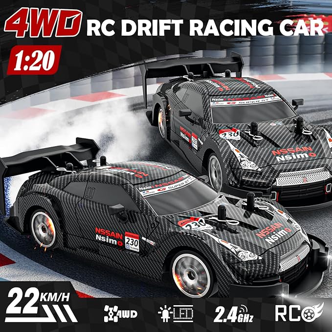 RC Drift Car 1:20 High Speed 4WD Remote Control Car with Cool Lighting 30km/h Racing RC Drifting Cars Gifts for Adults for Drift and Race