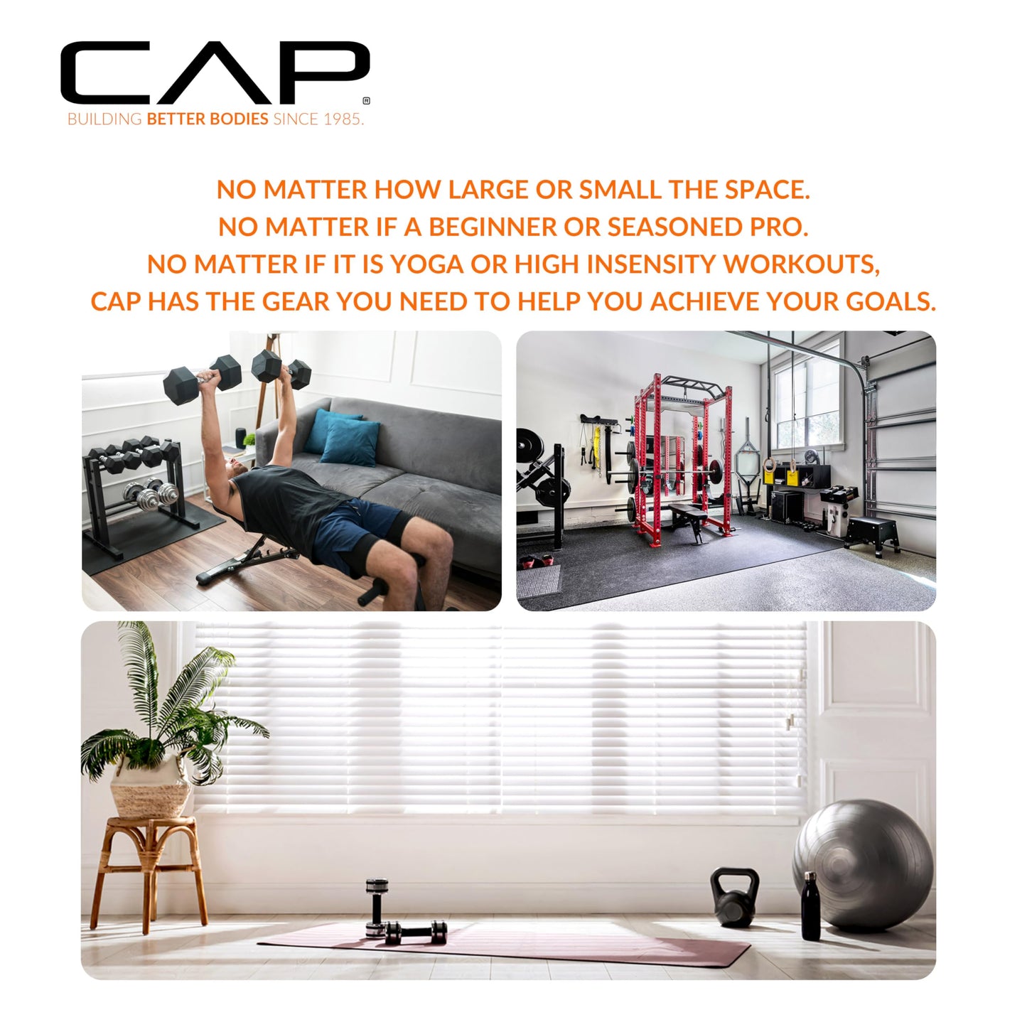 CAP Barbell High Density Exercise Mat with strap, 68"x24" 12mm (Black)