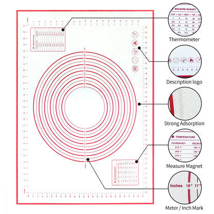 Silicone Baking Mat Super Large, 32x24 inch Silicone Pastry Non Stick Kneading Mat with Cable Ties and Dough Scraper, Measurement Food Grade Silicone Mat for Rolling Dough