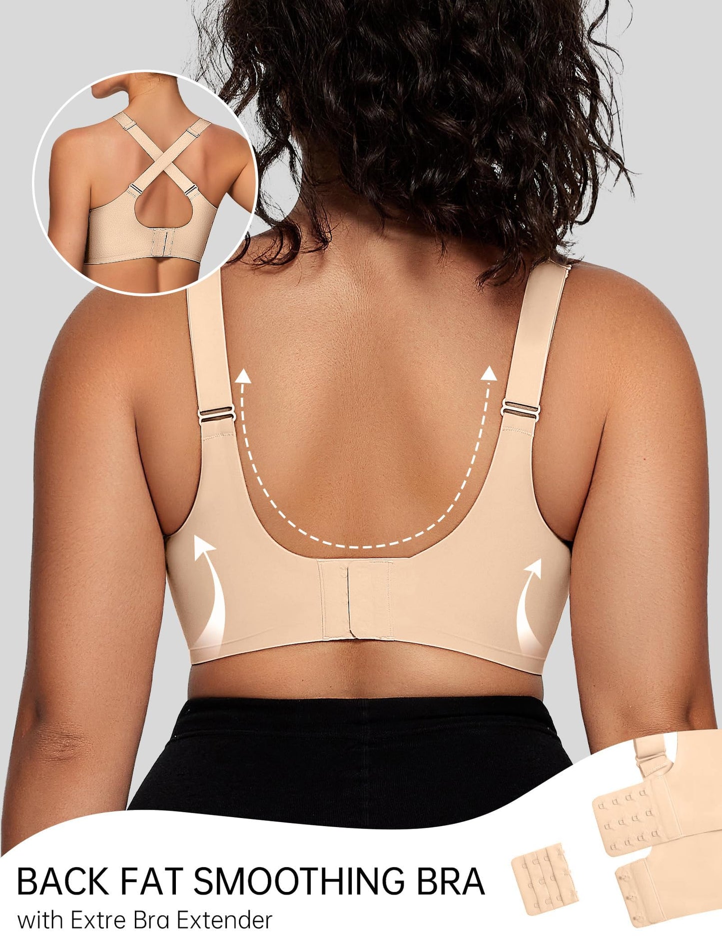 OEAK Womens Wireless Bras V Mesh Comfortable Bralette Supportive Tshirt Bra No Underwire Seamless Push Up Everyday Bras
