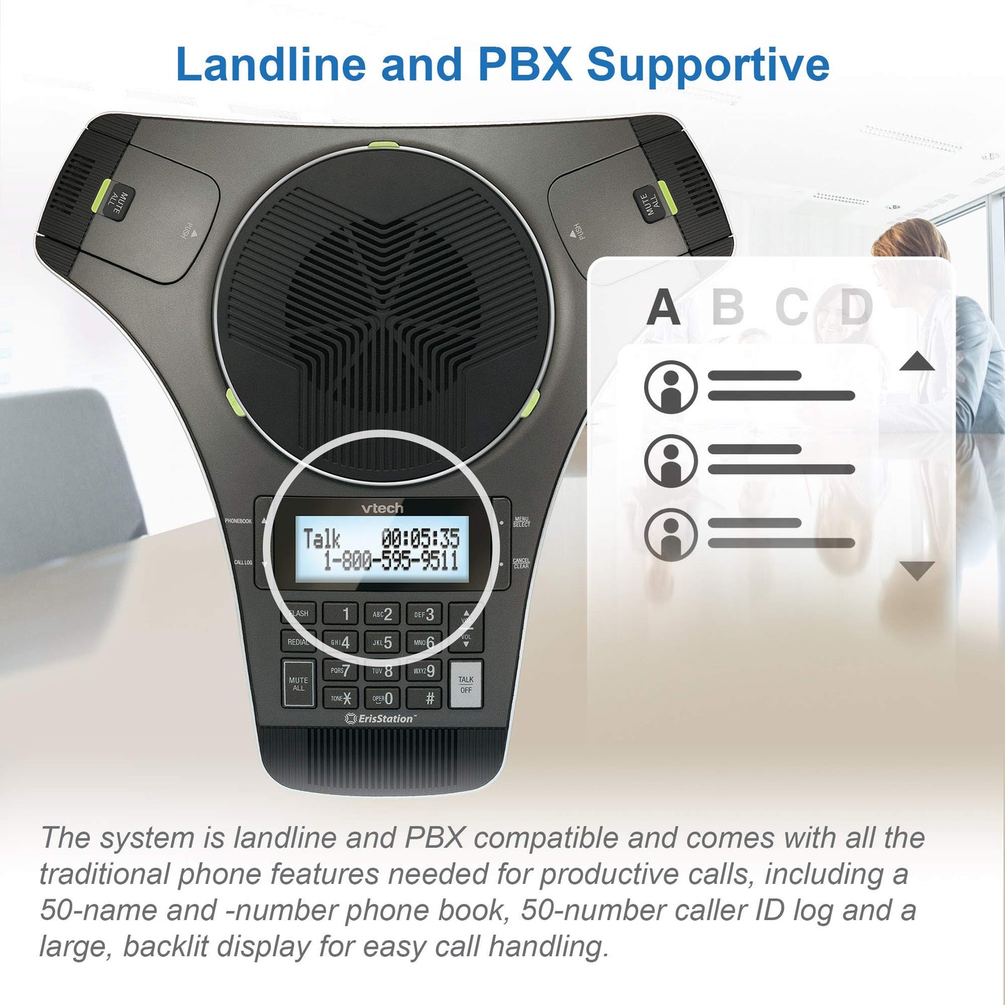 VTech VCS702 ErisStation DECT 6.0 Conference Phone with Two Wireless Mics Using Orbitlink Wireless Technology