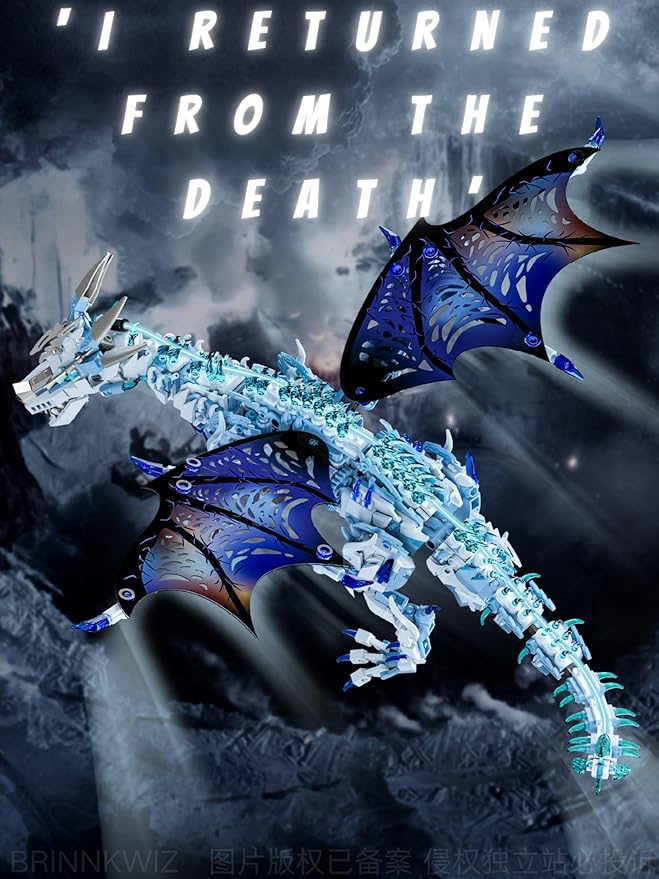 Mechanical Ice Dragon Building Set 1646 Pieces Large Fantasy Model Kit with Articulated Flapping Wings Blue Mythical Creature Decor for TV Series Fans Compatible with Major Brands