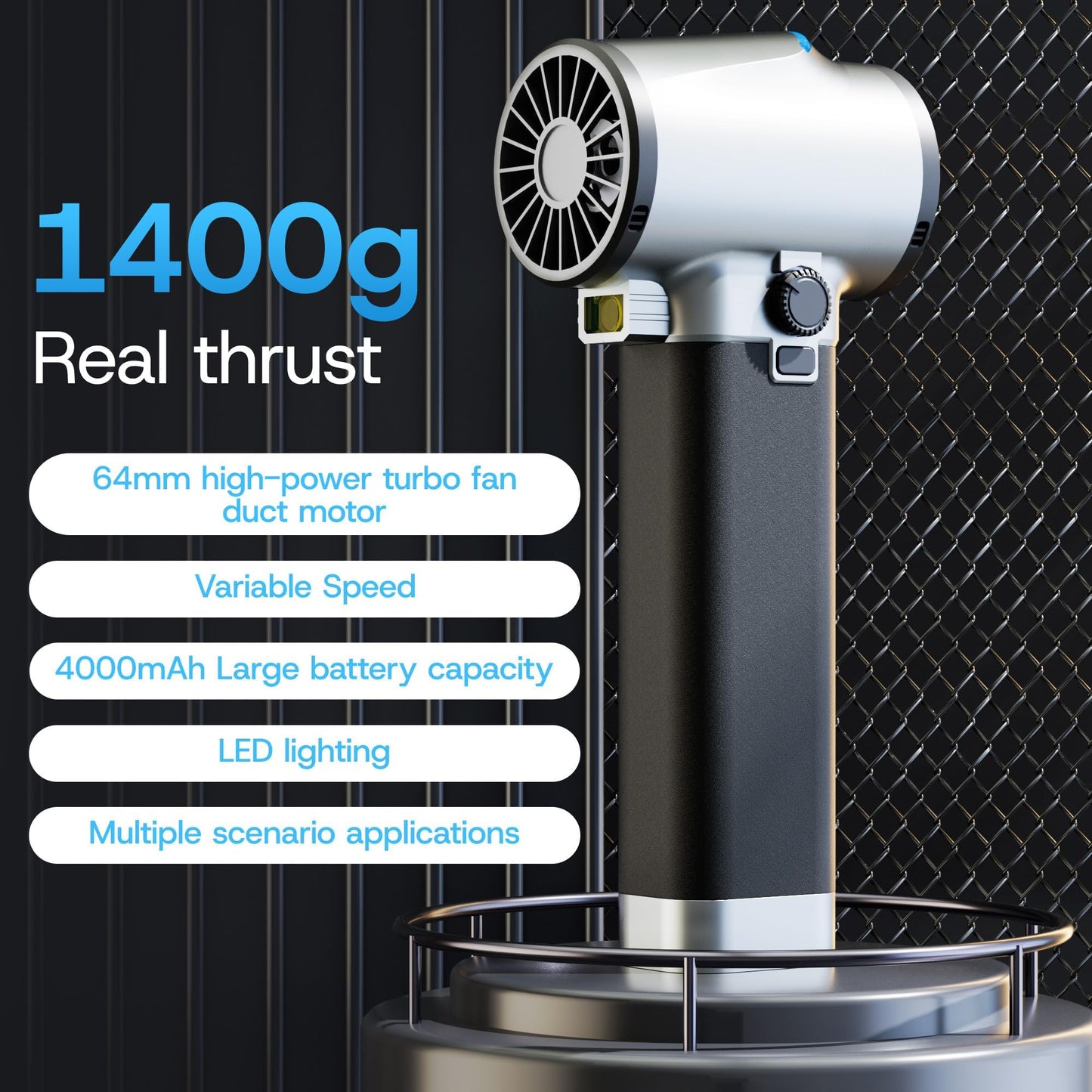Thrustmax Turbo Dryer Blower for Car, Max 220MPH & 3.1LB Thrust, with Silicone Grip and COB Lights, 64MM & 750W Brushless Motor Car Blower, Portable Leaf Blower for Patio, Lawn and Car Cleaning