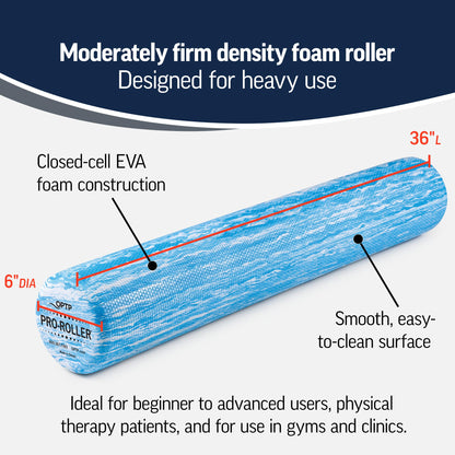 OPTP PRO-ROLLER Standard Density Foam Roller - Durable Roller for Back Massage, Deep Tissue Foam Roller Exercises, Stretching, Fitness, Yoga and Pilates - 36 Inches by 6 Inches, Blue