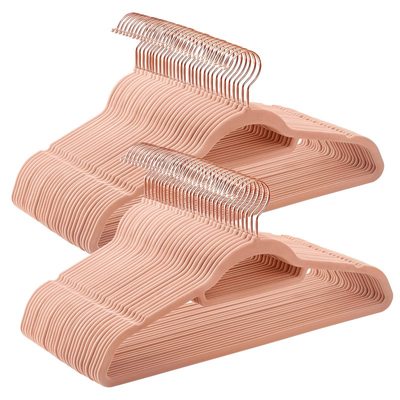 SONGMICS Velvet Hangers, Set of 60 Clothes Hanger with Rose Gold Swivel Hook, Non-Slip, and Space-Saving, 0.2-Inch Thick, 17.1-Inch Long for Coat, Shirt, Dress, Pants, Tie, Coral Pink UCRF0021R01