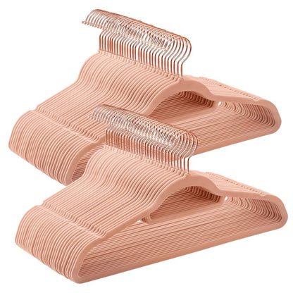 SONGMICS Velvet Hangers, Set of 60 Clothes Hanger with Rose Gold Swivel Hook, Non-Slip, and Space-Saving, 0.2-Inch Thick, 17.1-Inch Long for Coat, Shirt, Dress, Pants, Tie, Coral Pink UCRF0021R01
