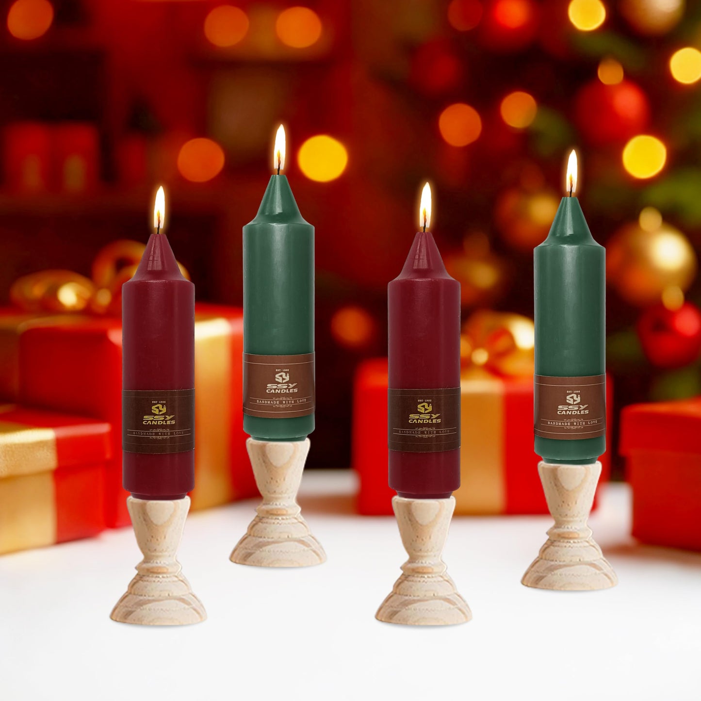 4 PCS Red Green Candle Christmas Taper Candles Sticks Unscented Candlesticks 5 inch Cute Taper Candles Stick Candles for Christmas Party Home Décor