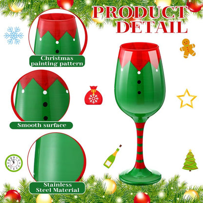 CPEGHDVM 4 Pcs Christmas Wine Glasses 16.8 Oz Set Santa Belt Snowman Drinking Goblets Cups Xmas Hand Painted Wine Cup Glass for Home Bar Diner Birthday Wedding Christmas Party Favors