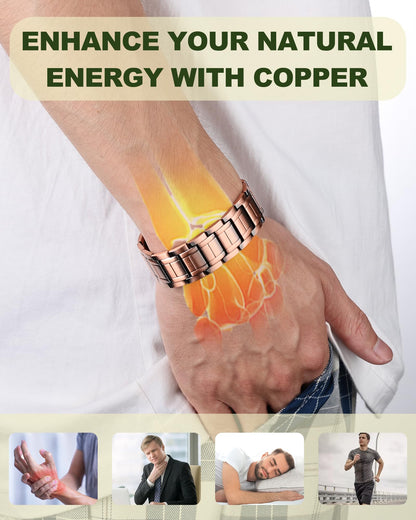 MagEnergy Copper Bracelet for Men, 3X Strength Magnetic Bracelet, 99.99% Pure Copper Jewelry Gift with Sizing Tool