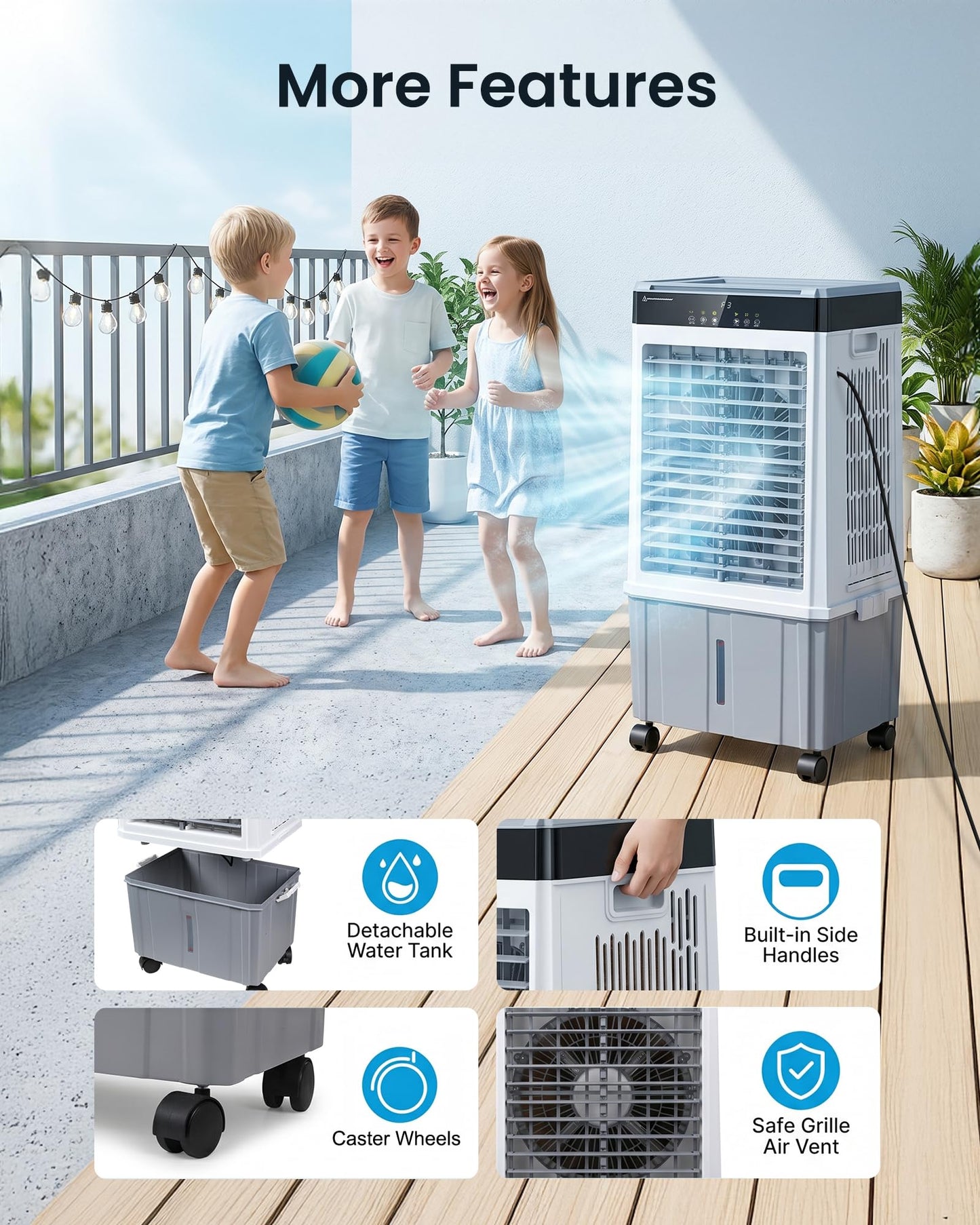 Air Choice Swamp Cooler, 3000CFM 31" Evaporative Air Cooler, 5.5Gal Removable Tank & 4 Ice Box, 120° Oscillation, 3 Speeds, Remote, 12H Timer, 3-in-1 Air Cooling Fan for Outdoor, Office, Bedroom, Grey