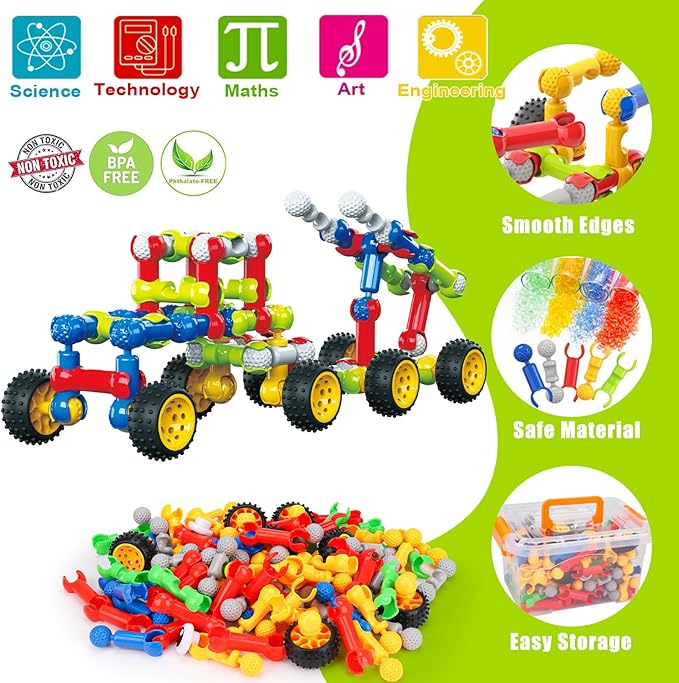 Kids STEM Building Toys for 3 4 5 6 7 8+ Year Old Boy Girl Birthday Gift 186 Pcs Preschool Classroom Learning Activities Fine Motor Skills Building Blocks Ages 4-8 6-8 8-12 Engineering Creative Game