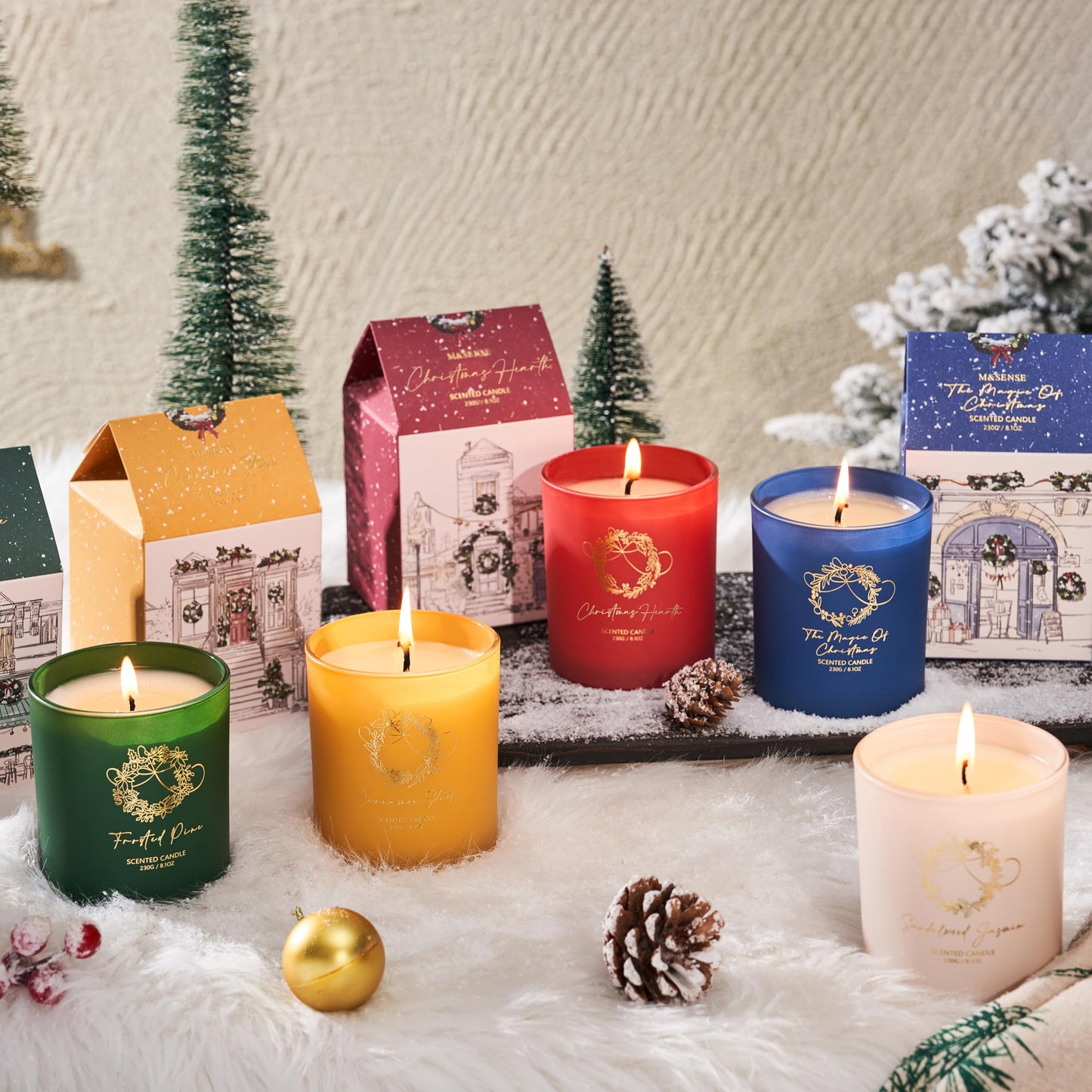 M&SENSE Christmas Holiday Candle - Christmas Hearth Scent, 8.1oz Soy Wax, Ideal Winter Home Decor Gift for Women and Men