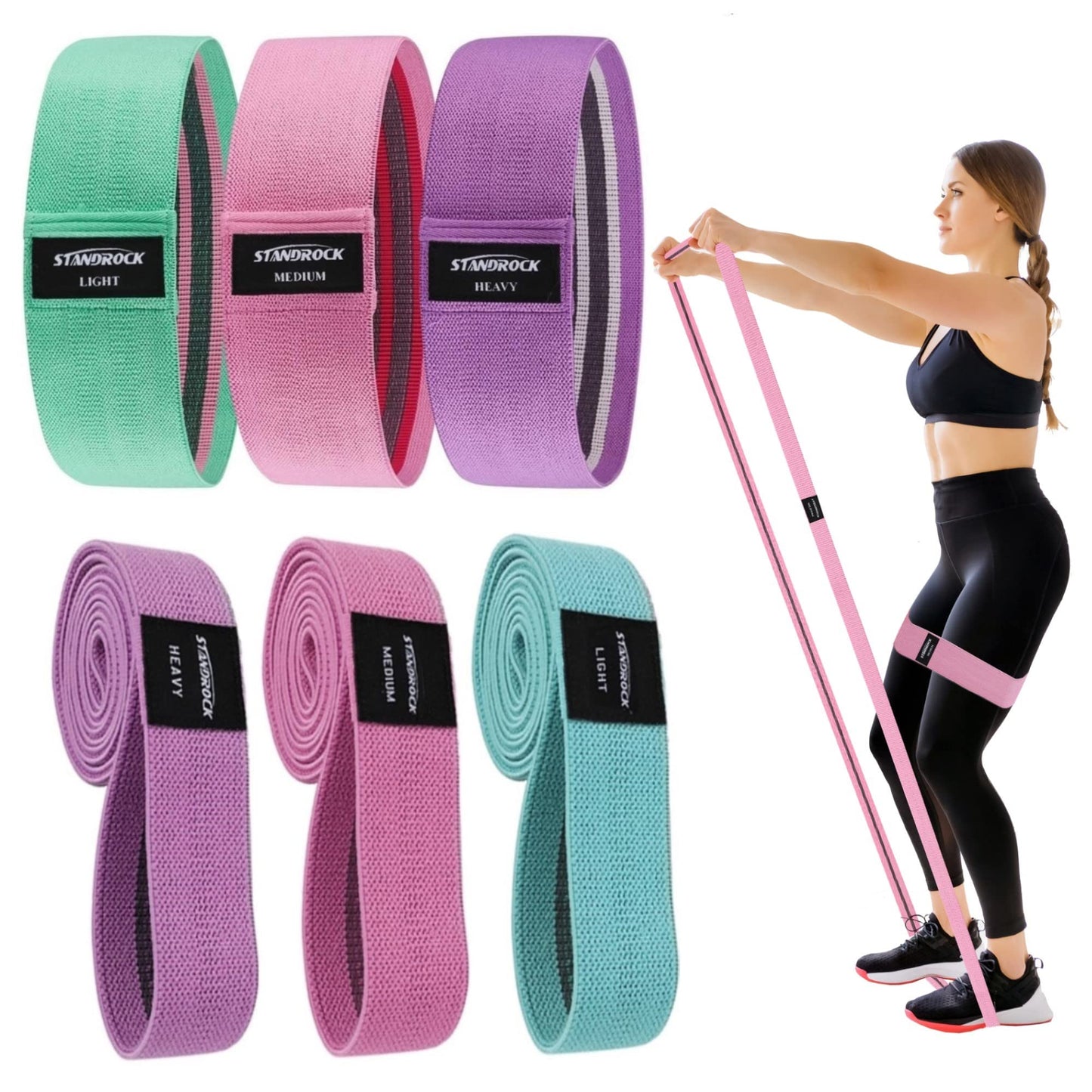 STANDROCK Fabric Resistance Bands for Working Out, 3 and 4 Levels Booty Bands Long Resistance Bands for Women and Men | Elastic Bands for Exercise Bands Resistance Workout Bands Resistance