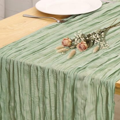 Sage Green Table Runner 35x120 Inch Cheesecloth Table Runner 3 Pack for Baby Shower, Boho Decor, Wedding Decoration, Jungle Theme Party