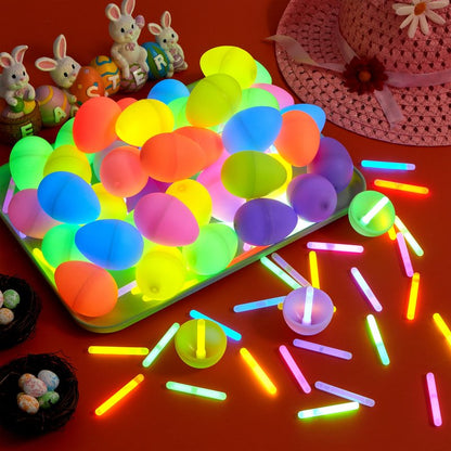 JOYIN 120 Pcs Easter Eggs with 120 Mini Glow Sticks for Kids Glow-in-The-Dark Basket Stuffers Fillers Gift, Easter Egg Hunt Game Party Favors Decorations Supplies, Classroom Prizes