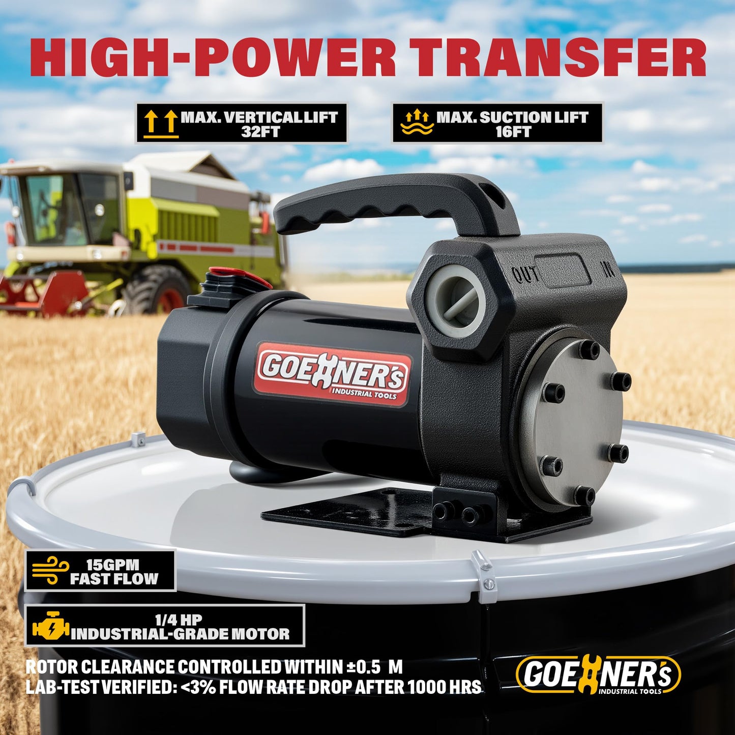 Upgraded 12V Diesel Transfer Pump - 15 GPM Self-Priming Kit with Manual Nozzle, Heavy-Duty Fuel Pump for Trucks, Tractors, Boats, Farm & Job Sites