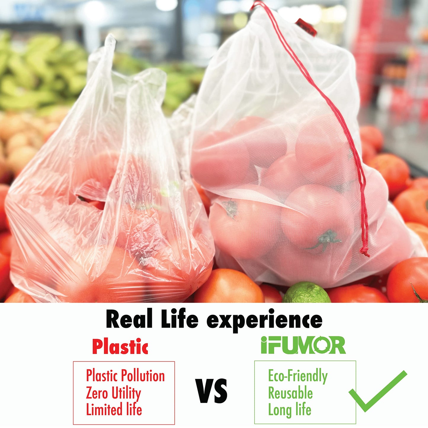 15-Pack Reusable Produce Bags – Heavy Duty Washable Mesh Grocery & Vegetable Bags with Drawstring, Eco-Friendly for Fruits, Food, Toys & Travel Storage