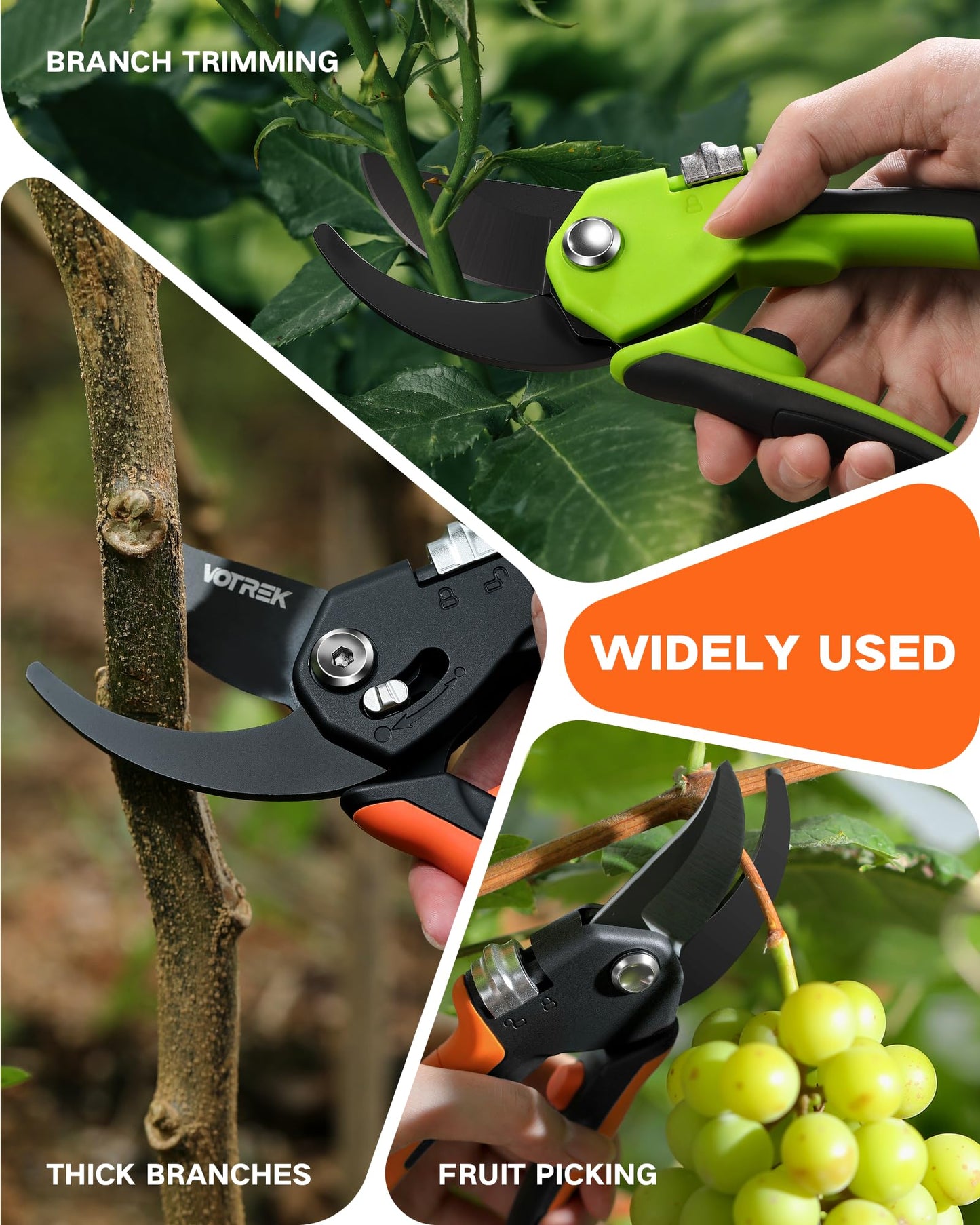 VOTREK 8.5" Pruning Shears for Gardening, 【Unique Stepless Handle Opening】Professional Bypass Garden Clipper, Heavy Duty Plant Pruners for Branch 【SK5 Steel Blades】【All Hand Sizes】, Classic Black