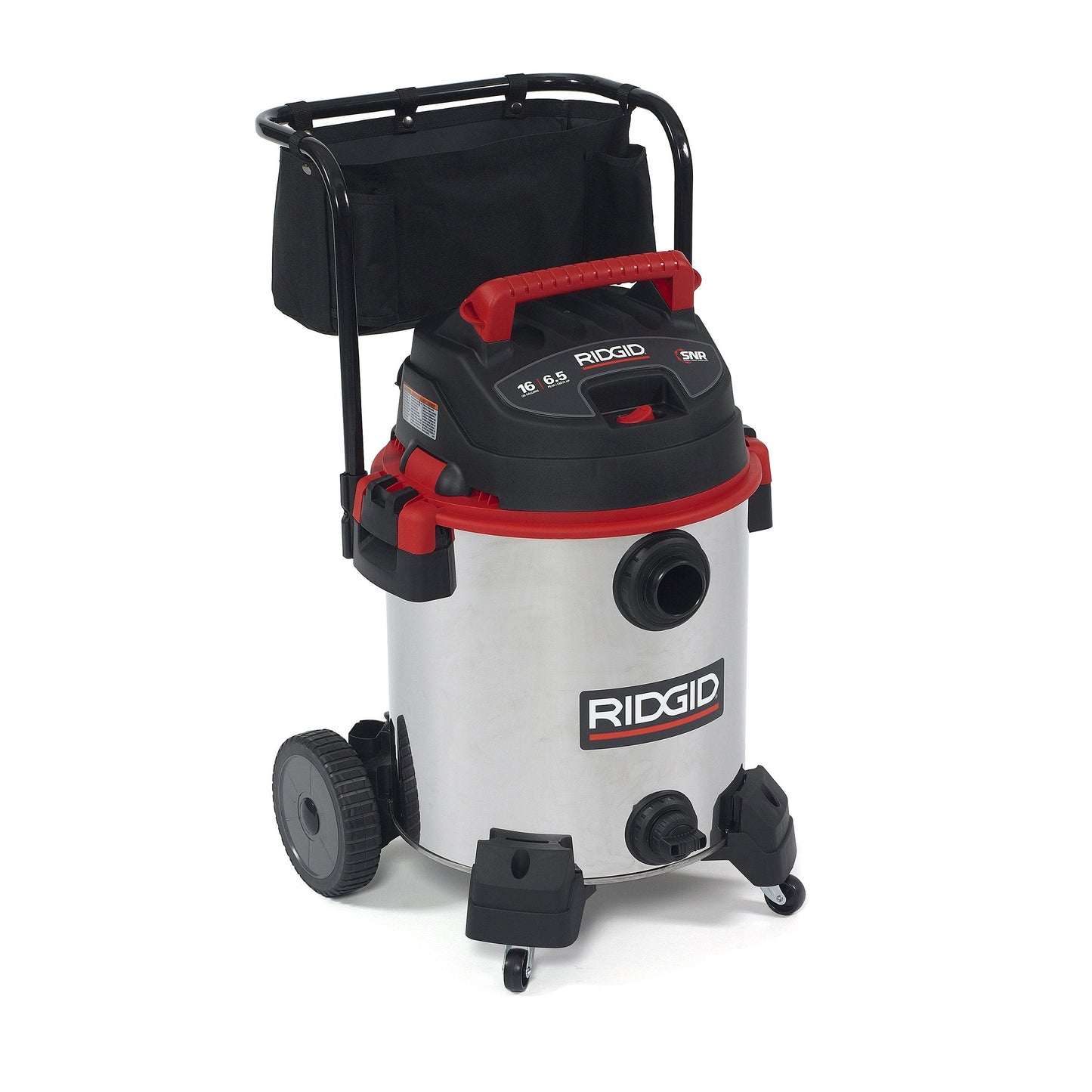 RIDGID 50353 1610RV Stainless Steel 16-Gal. Wet Dry Shop Vacuum with Cart, 6.5 Peak HP Motor, Large Wheels, Pro Hose, Drain, and Blower Port, Red