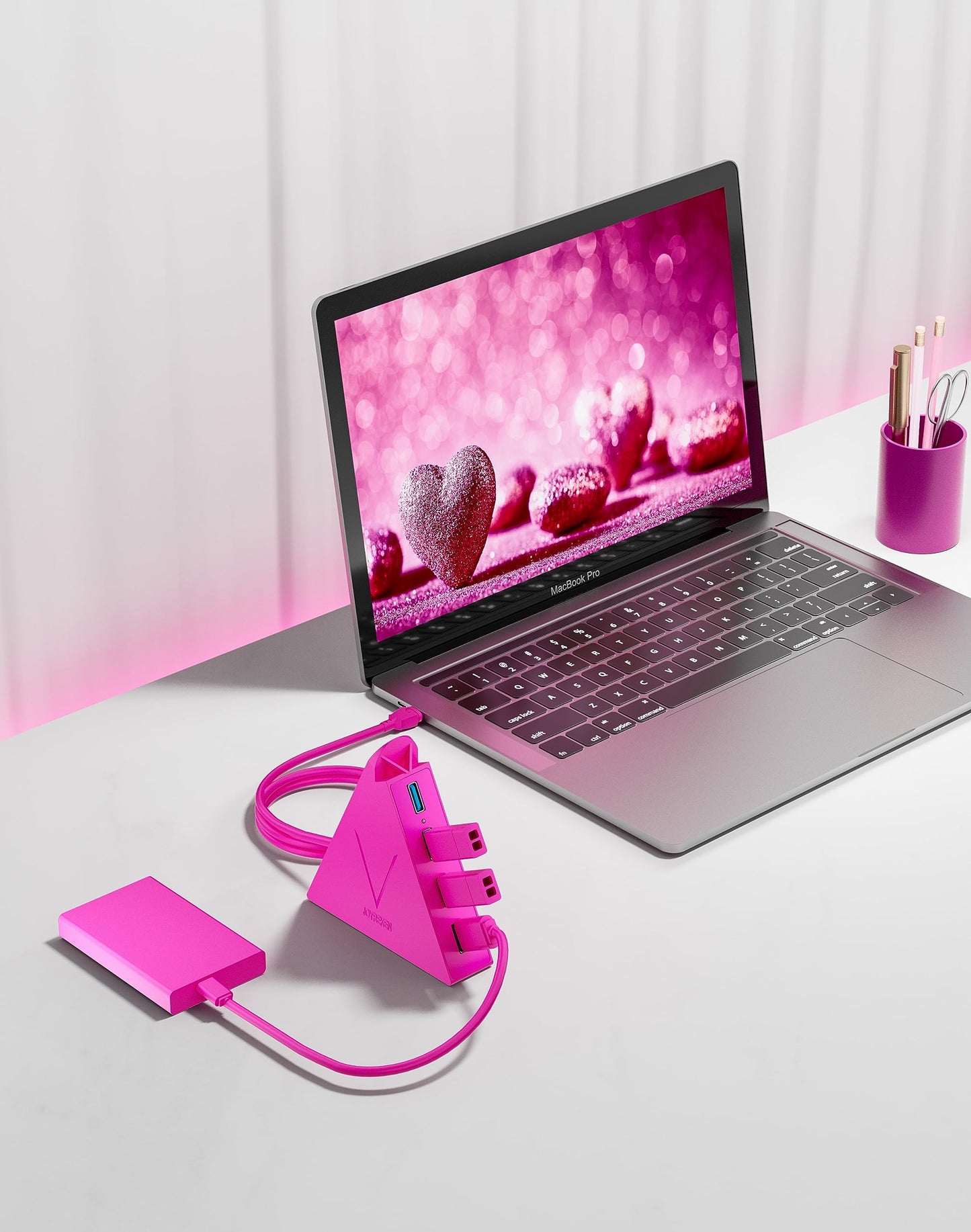 4-Port USB 3.0 Hub, FlyingVHUB Vertical Data USB Hub with 2 ft Extended Cable, for Mac, PC, Xbox One, PS4, PS5, iMac, Surface Pro, XPS, Laptop, Desktop, Flash Drive, Mobile HDD(Pink)