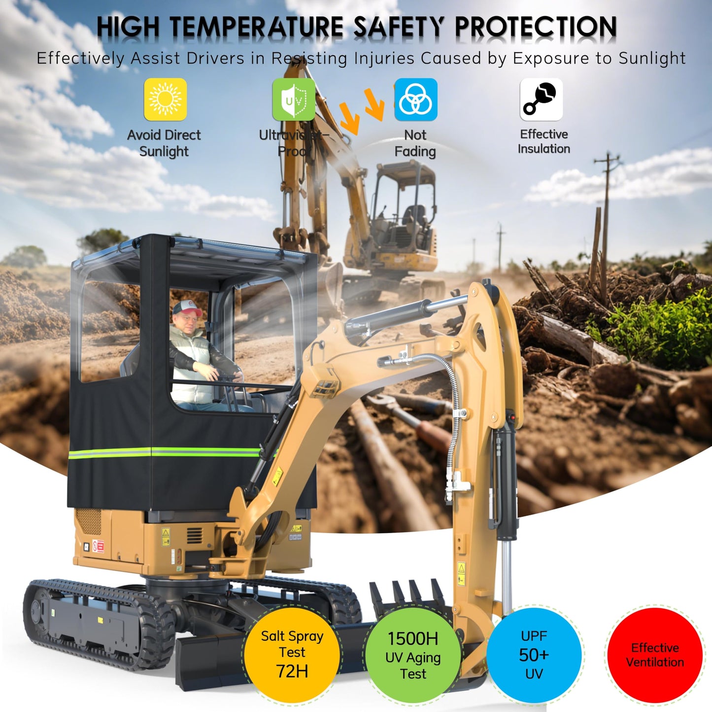 Mini Excavator Cover,Transparent Excavator Cab Enclosure,1680D Waterproof Oxford Fabric + EVA HD Transparent See-Through Material, 45x43x61in, for Bobcat E20/Kubota U17 etc, 1760-3530 lbs.(Black)