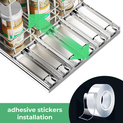 Pull Out Spice Rack Organizer for Cabinet, Slide Out Spice Racks, Easy to Install, 2.1''Wx10.35''Dx8.26''H, 3 Drawers 2 Tiers(Black)