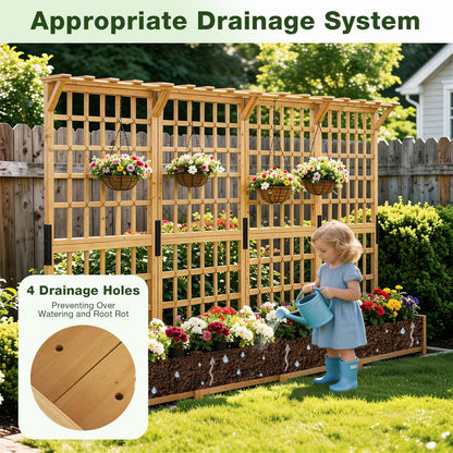Aoxun 108" Wooden Raised Garden Bed with Trellis & Hanging Roof, 3-Piece Plant Planter Boxes for Climbing Vines, Flowers & Plants