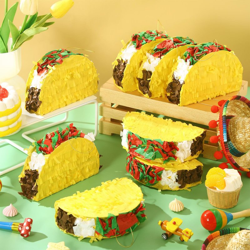 Harrycle 24 Pcs Mini Taco Piñatas for Cinco De Mayo Mexican Little Fiesta Taco Piñata Bulk for Mexican Carnivals Tuesday Event Party Favors, 5.9 x 3.9 x 1.6 Inches