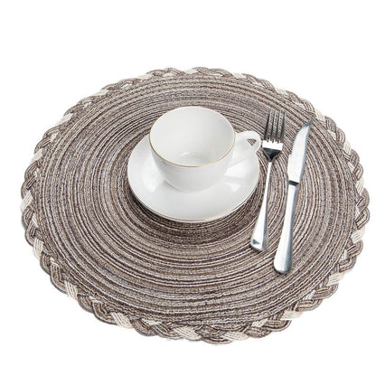 SHACOS Round Placemats Set of 6 Braided Glitter Round Table Placemats 15 inch for Wedding Holiday Party (Multicolor - Light Coffee, 6)