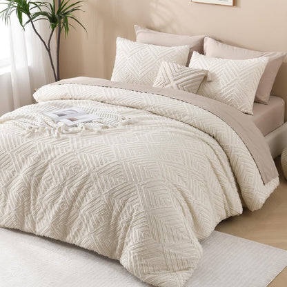 Andency Beige California King Comforter Set, 3 Pieces Cream Boho Tufted Cal King Bedding Set & Collections, Soft Lightweight Down Alternative Bed Set (104x96In, 2 Pillowcases)
