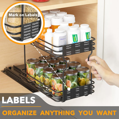 SpaceAid Pull Out Spice Rack Organizer for Cabinet, Heavy Duty Slide Out Seasoning Kitchen Organizer, Cabinet Organizer, with Labels, 4.5" W x10.75 D x8.5 H, 1 Drawer 2-Tier