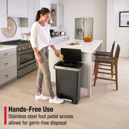 Rubbermaid Premier High-Capacity Step-On Trash Can, 19 Gallon, Single or Dual Stream Trash or Recycling, Charcoal, Stainless-Steel Rim, Lid Lock, Quiet Lid, for Home/Kitchen/Garage/Apartment
