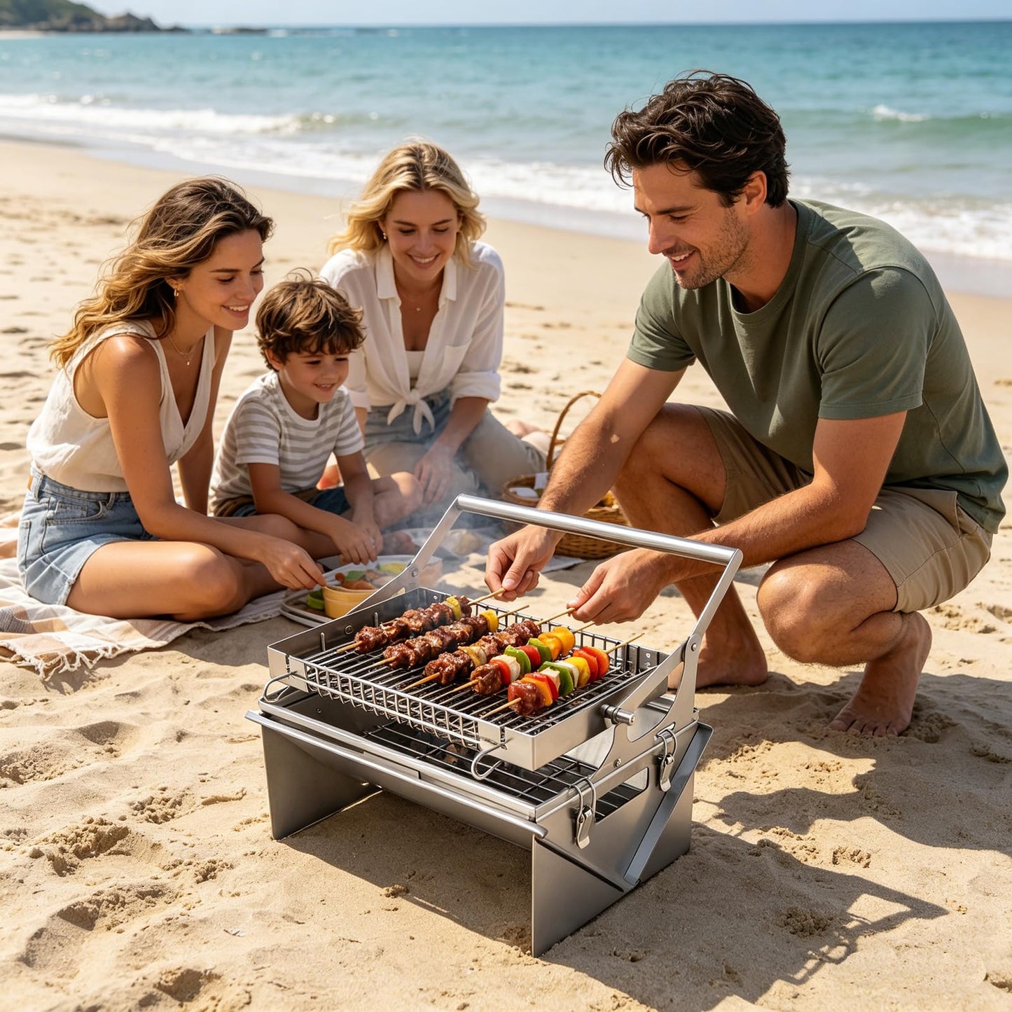 Portable 360°Rotating Charcoal Grill with Flipping Basket - 304 Stainless Steel Barbecue Grill for Camping, Tailgating, and Outdoor Adventures, Easy to Disassemble, Includes BBQ Bag New Upgrade