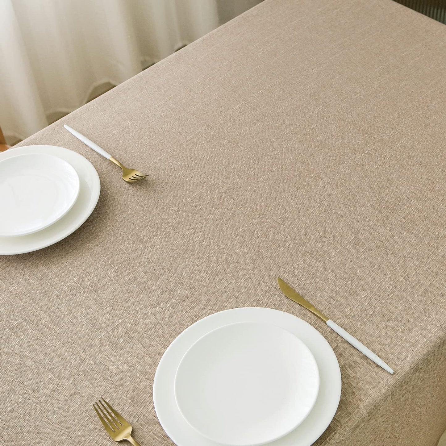 NLMUVW 48 Inch Square Linen Tablecloth - Burlap Textured Table Cloth Water Resistant Farmhouse Decorative Table Cover for Dining Kitchen Card