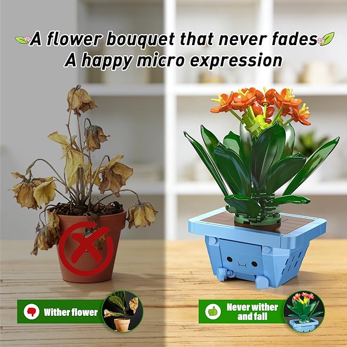 Flower Building Kit for Adults 614 Pcs Happy Plants Flowers Set Succulents Botanical Collection for Home Office Décor Gift for Valentine's Day for Her/Girlfriend/Mom/Wife/Couple/Women
