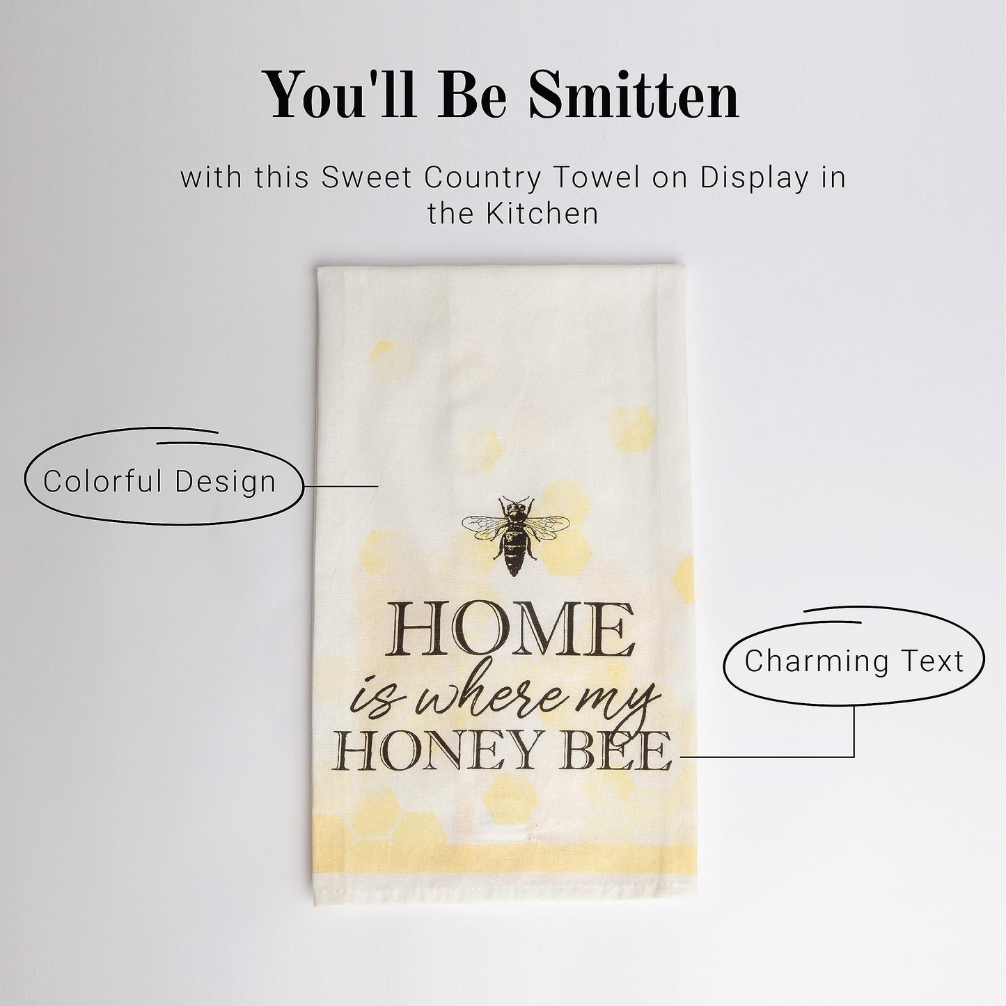 Young's Inc. Cotton Dish Towels - Set of 2 - Absorbent Tea Towels for Drying Dishes, Glassware, and Hands - Spring Bathroom and Kitchen Decor - Honey Bee