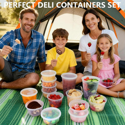 NESCCI 96 Pack (192-Piece) Deli Containers with Lids, 32/16/12/8 oz X 24 Set Each, Leak-Proof & BPA Free Airtight Takeout Plastic Food Storage Containers for Soup, Meal Prep, Microwave/Freezer Safe