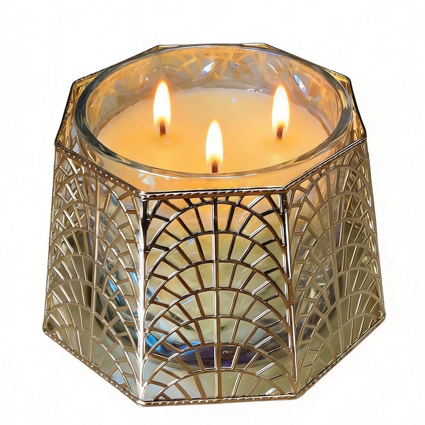 Dorephine 3 Wick Candle Holder, Shell Design Candle Jar Holder for 4-Inch Diameter Jars (5.25" D x 3.5" H) (Rose Gold)