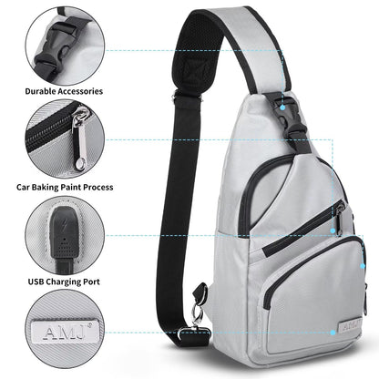 AMJ Crossbody Sling Bag Men Women, Casual Shoulder Backpack, Chest Daypack Satchel for Hiking Travel