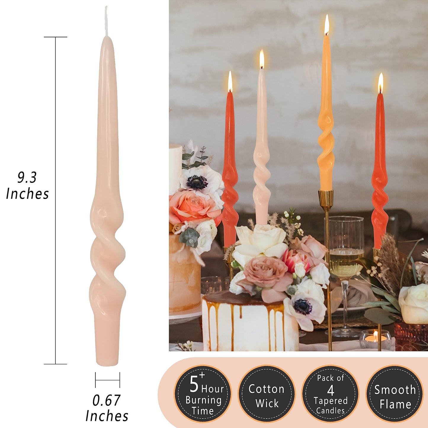 Spiral Taper Candles Twisted Candle Sticks Unscented Handmade Candles Gradient Orange Candlesticks Dinner Candles for Home Decor Wedding Gatherings Relaxation Special Occasions Celebrations