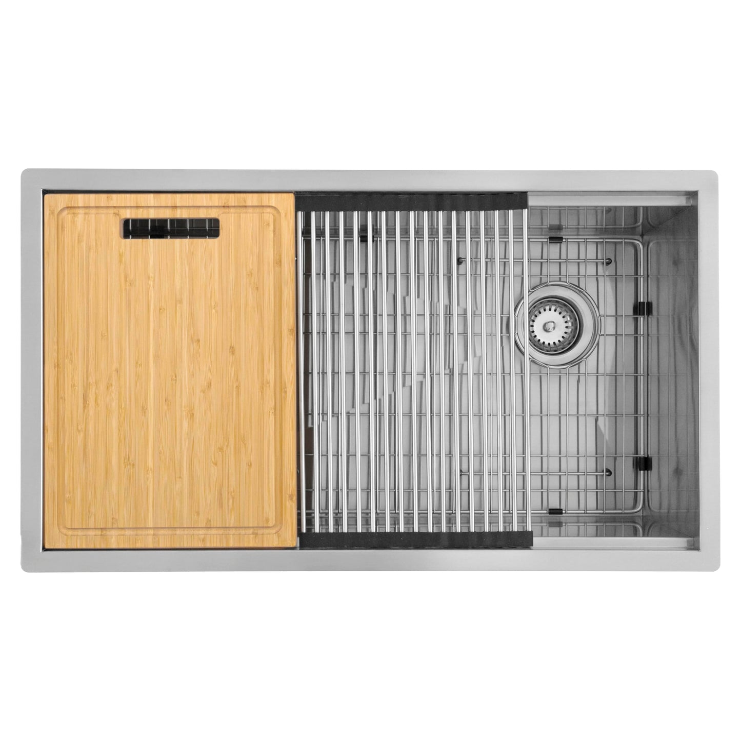 MSI Undermount Stainless Steel 33 in. x 19 in. Single Bowl Workstation Kitchen Sink with Cutting Board, Colander, Rolling Mat, Grid, and Strainer