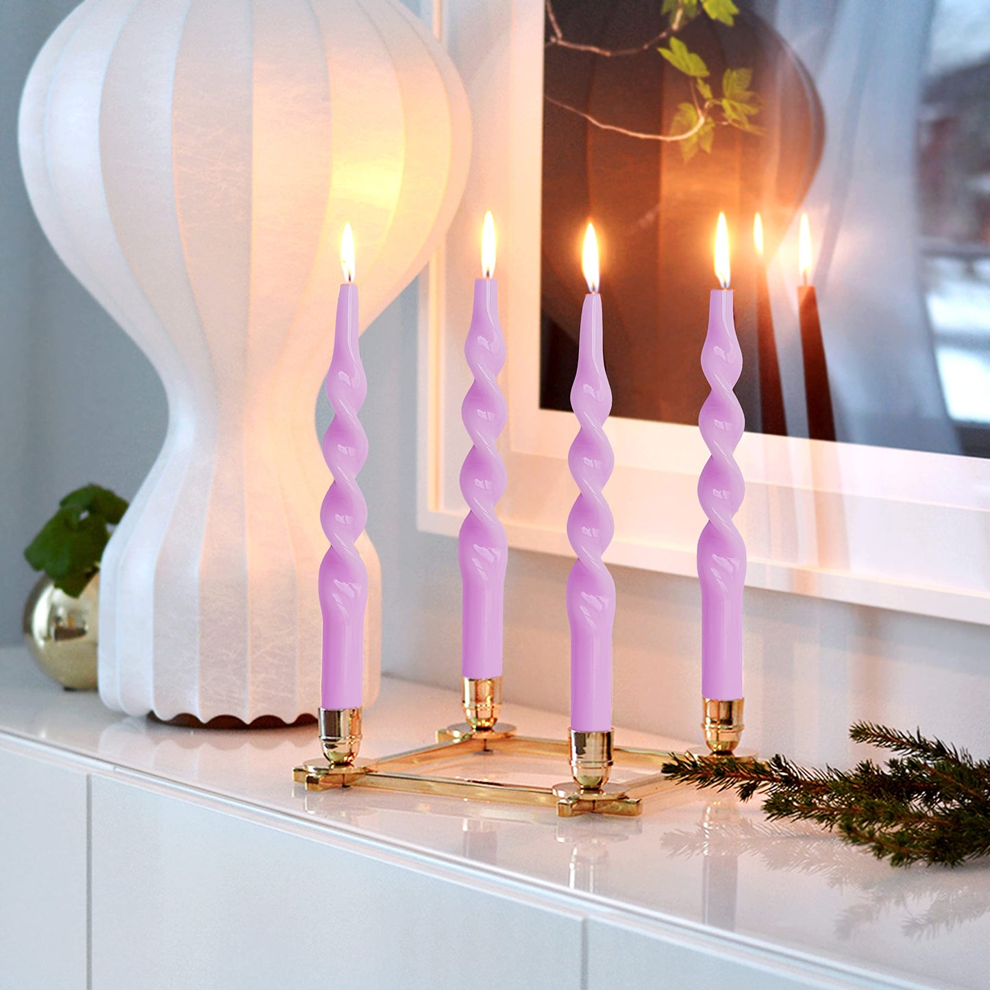 10 Inch Taper Candles Candle Sticks Unscented Handmade 2 Pack Smokeless Long Time Twisted Candlesticks for Wedding Decoration Yoga(Purple)