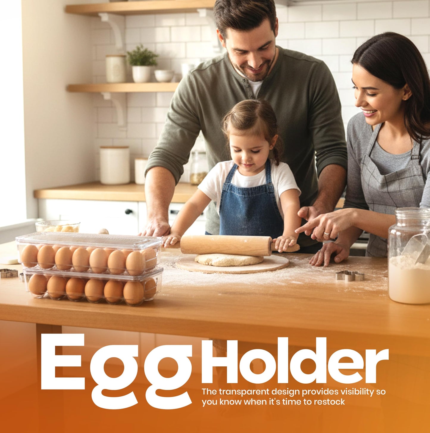 Utopia Home Egg Container With Lid and Handle for Refrigerator - Pack of 1 - Clear Stackable Egg Holder for Kitchen Storage and organization