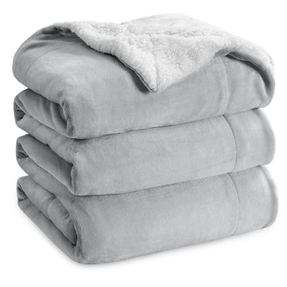 Bedsure GentleSoft Sherpa Fleece Blankets Queen Size for Bed - Thick and Warm, Soft Fuzzy Plush Queen Blanket for Winter, Grey, 90x90 Inches